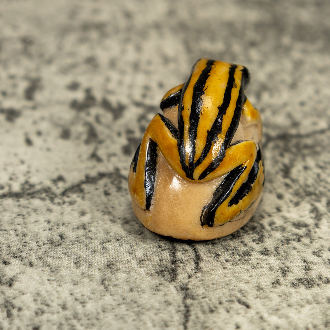 Vintage Black And Gold Rainforest Frog Tagua Carving