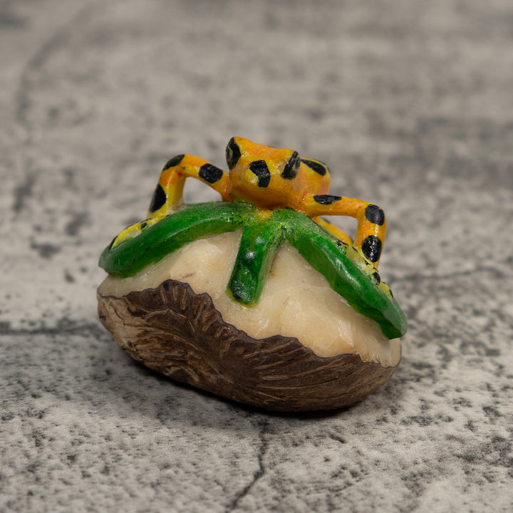 Black Gold And Green Poison Dart Frog Tagua Carving
