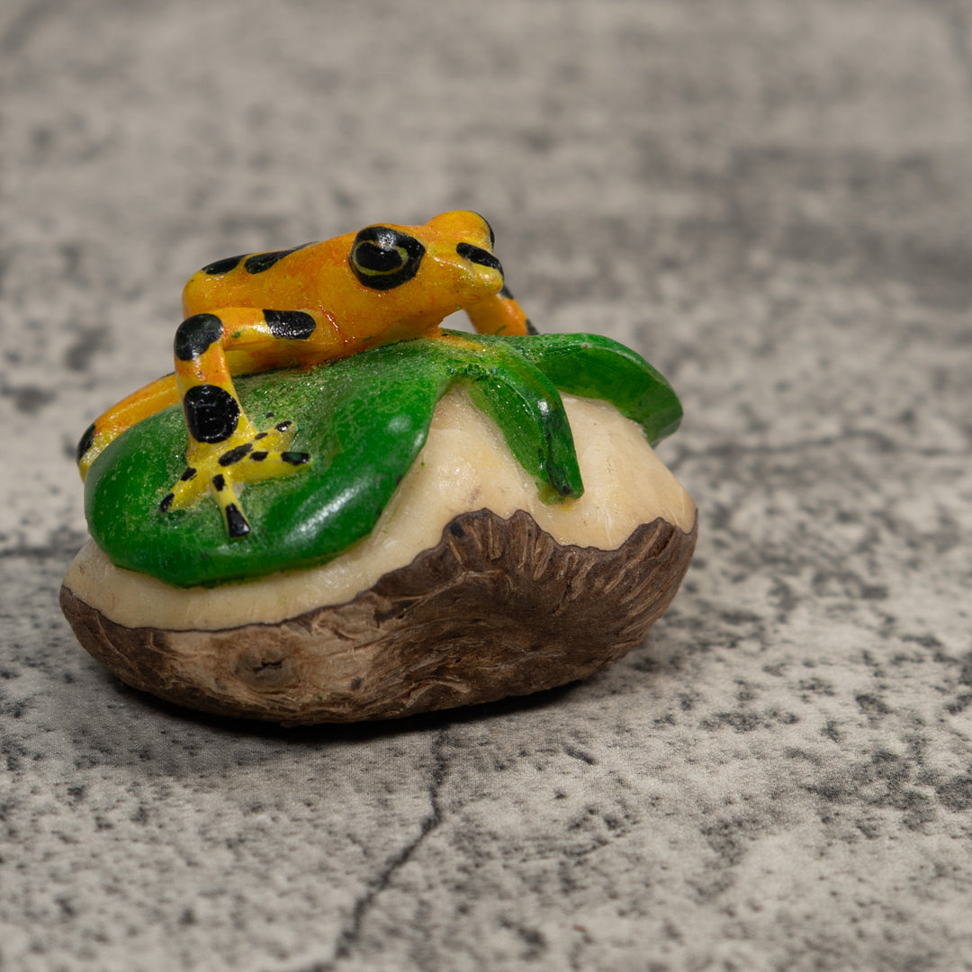 Black Gold And Green Poison Dart Frog Tagua Carving
