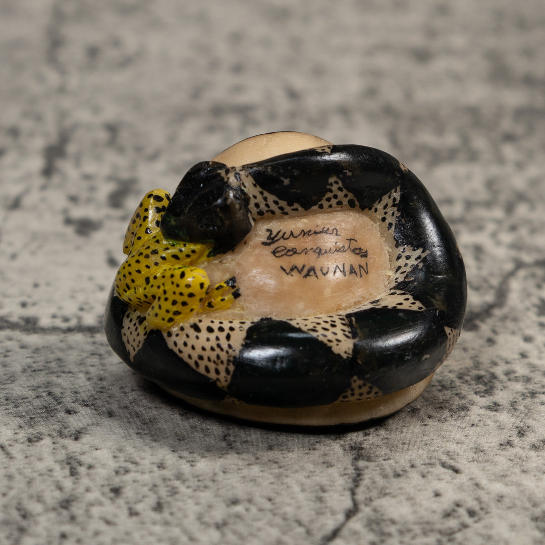Vintage Snake Eating Frog Tagua Carving