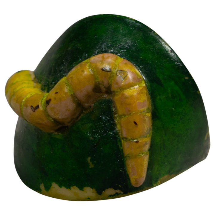 Vintage Green And Yellow Caterpillar Tagua Carving
