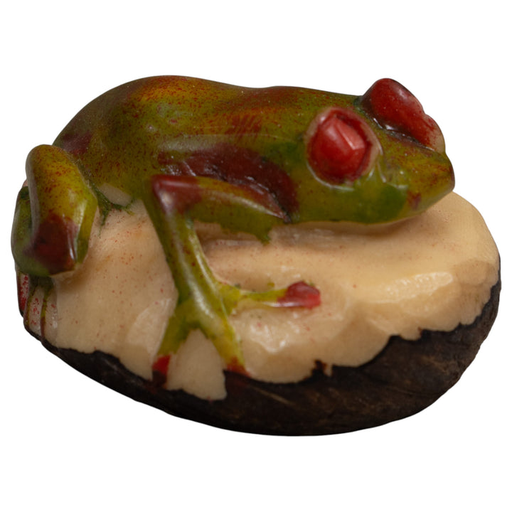 Vintage Green And Red Poison Dart Frog Tagua Carving