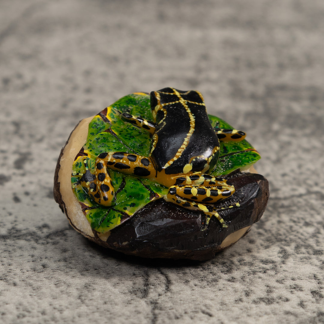 Black And Yellow Poison Dart Frog Tagua Carving