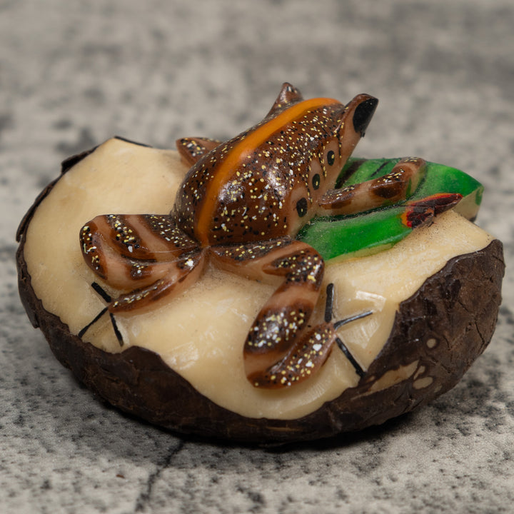 Brown And Orange Poison Dart Frog Tagua Carving