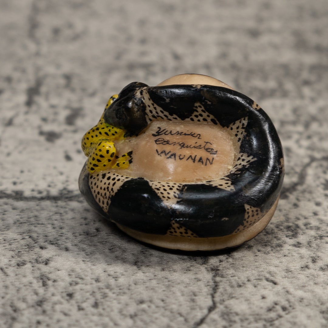 Vintage Snake Eating Frog Tagua Carving