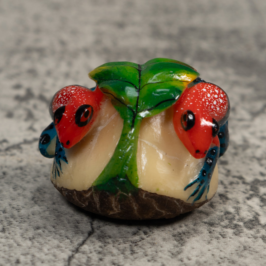 Double Red And Black Poison Dart Frog Tagua Carving