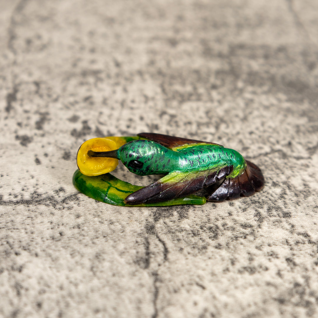 Green And Yellow Hummingbird Tagua Carving