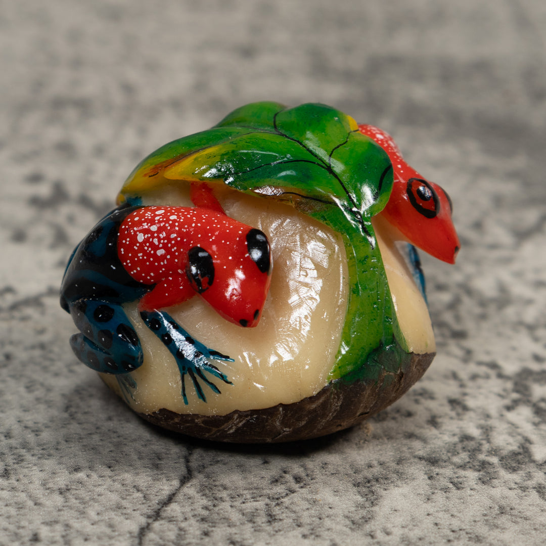 Double Red And Black Poison Dart Frog Tagua Carving