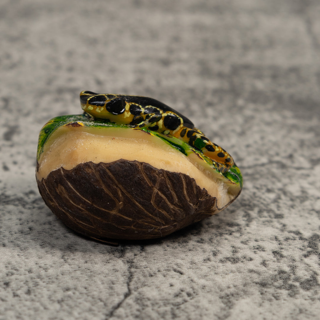 Black And Yellow Poison Dart Frog Tagua Carving