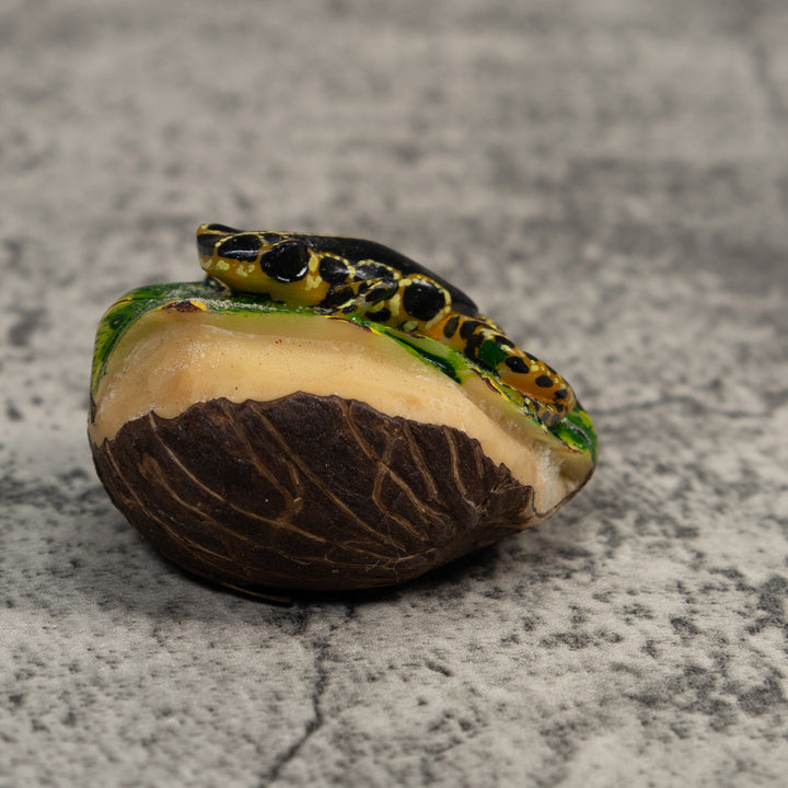 Black And Yellow Poison Dart Frog Tagua Carving