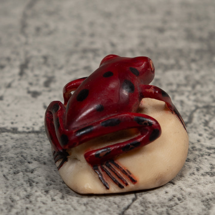 Vintage Red And Black Poison Dart Frog Tagua Carving