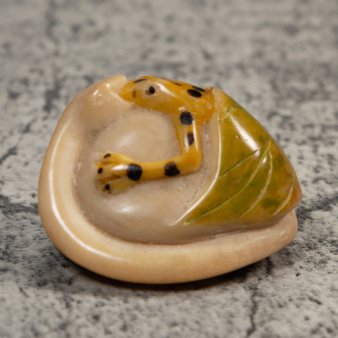 Vintage Snake Eating Gold Frog Tagua Carving