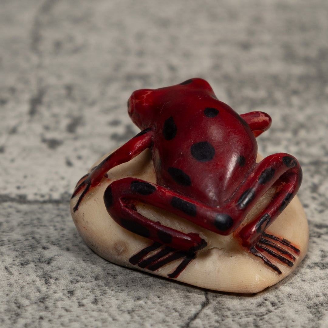 Vintage Red And Black Poison Dart Frog Tagua Carving