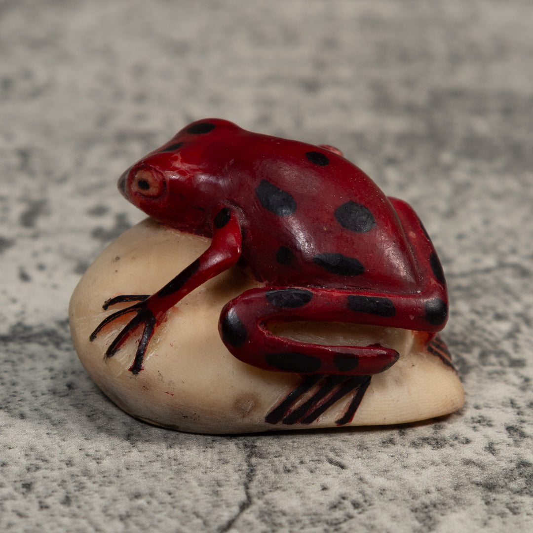 Vintage Red And Black Poison Dart Frog Tagua Carving