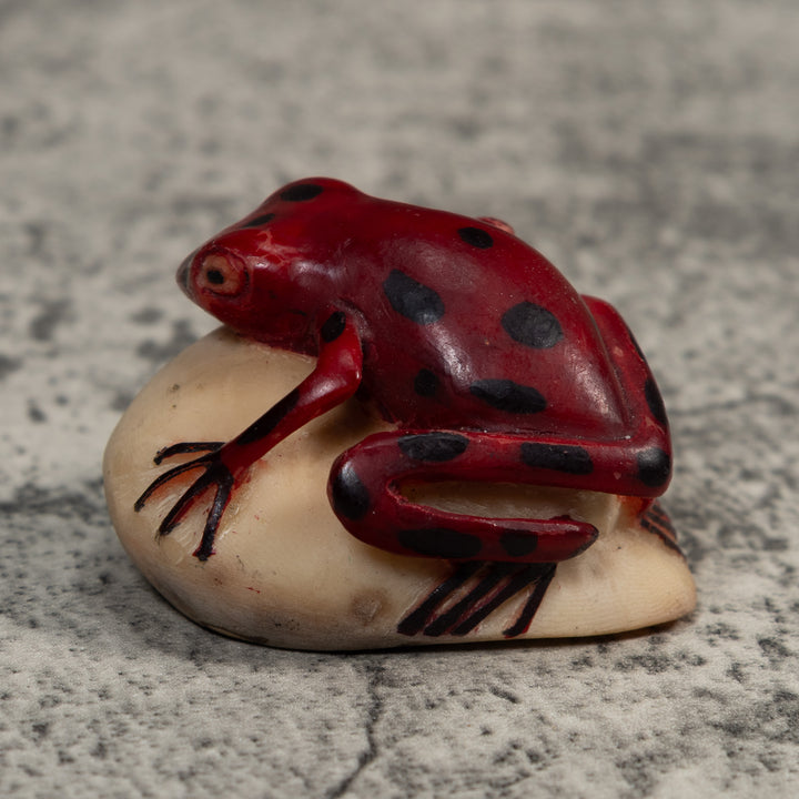 Vintage Red And Black Poison Dart Frog Tagua Carving