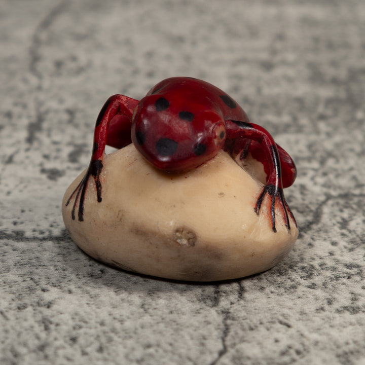 Vintage Red And Black Poison Dart Frog Tagua Carving