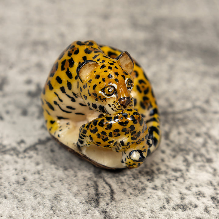 Jaguar Cat With Cub Tagua Carving