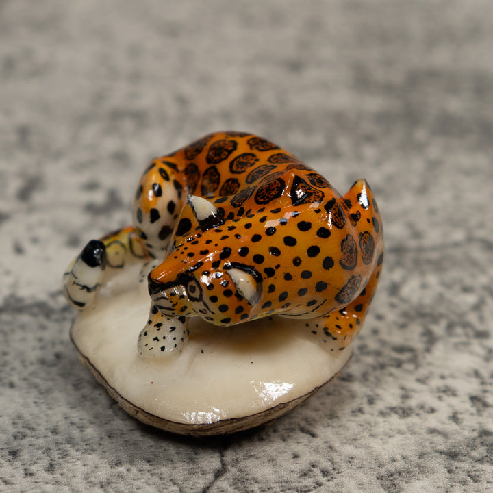 Magnificent Jaguar Cat Tagua Carving