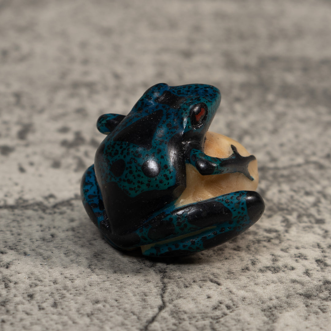 Blue And Black Poison Dart Frog Tagua Carving