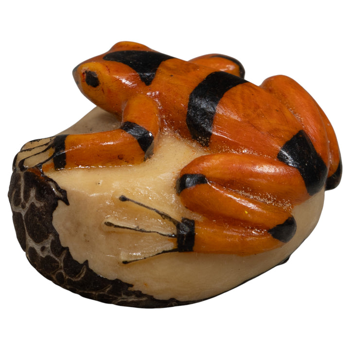Vintage Gold And Black Frog Tagua Carving