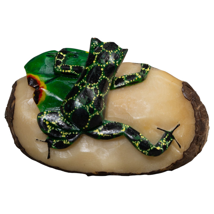 Green Yellow And Black Poison Dart Frog Tagua Carving