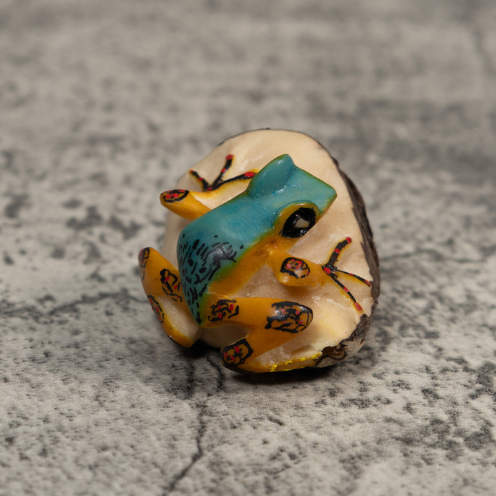 Vintage Blue Abd Gold Poison Dart Frog Tagua Carving