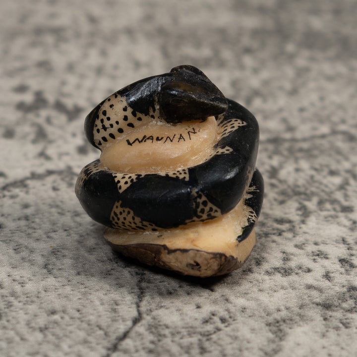 Vintage Black And White Snake Tagua Carving