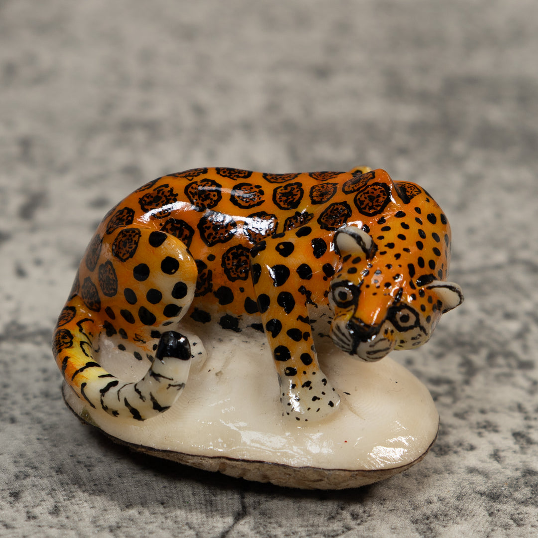 Magnificent Jaguar Cat Tagua Carving