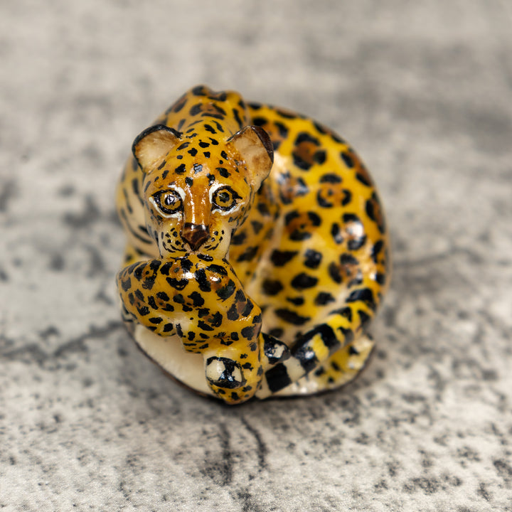 Jaguar Cat With Cub Tagua Carving