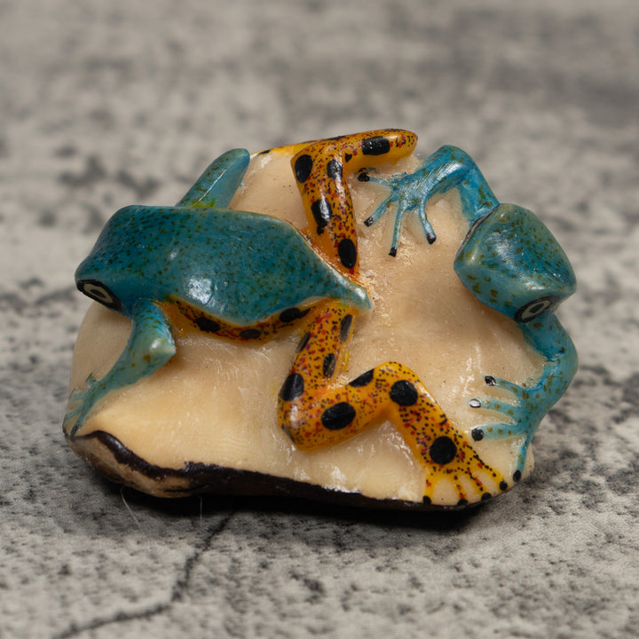 Double Blue Gold And Black Poison Dart Frog Tagua Carving