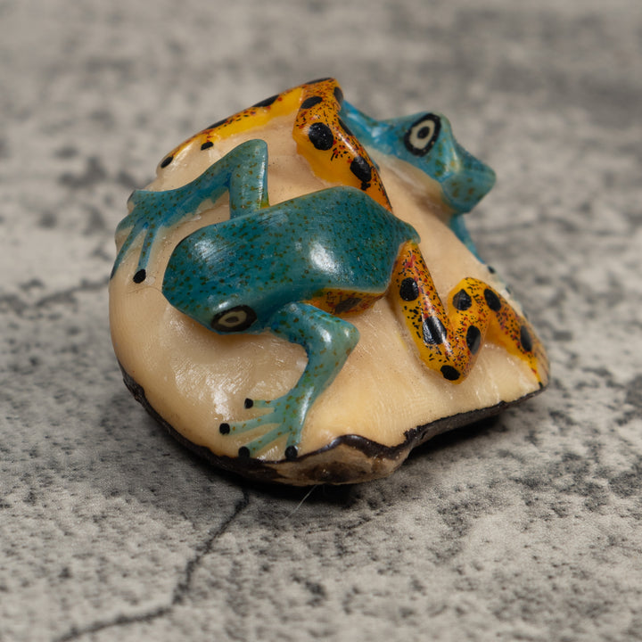 Double Blue Gold And Black Poison Dart Frog Tagua Carving