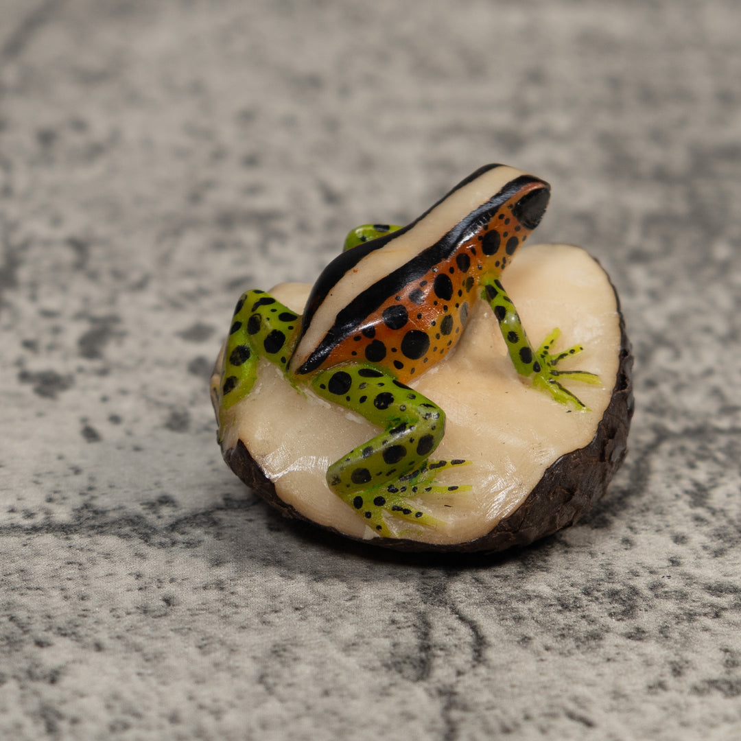 Vintage Black Gold And Green Frog Tagua Carving