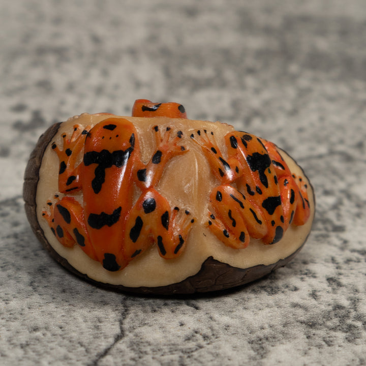 Triple Golden Frog Tagua Carving