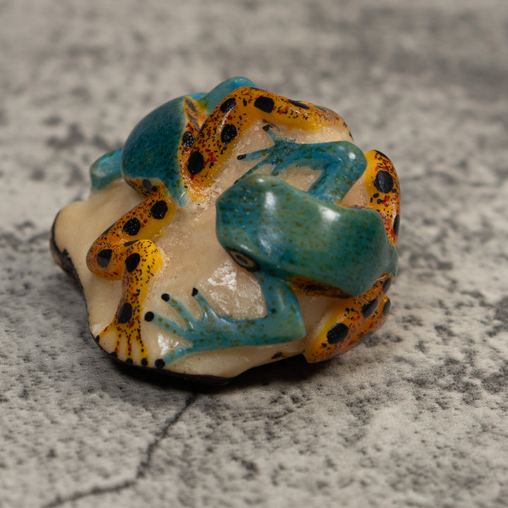 Double Blue Gold And Black Poison Dart Frog Tagua Carving