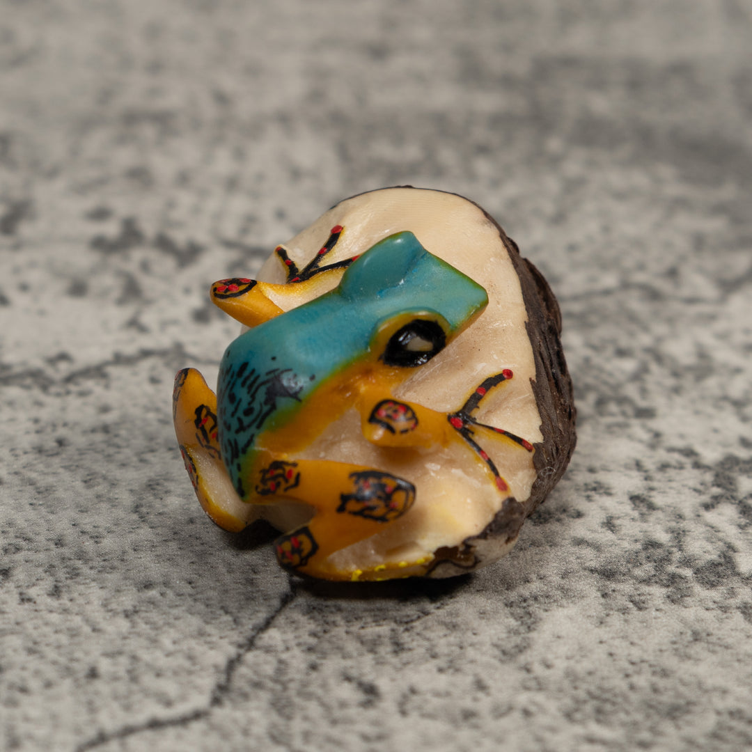 Vintage Blue Abd Gold Poison Dart Frog Tagua Carving