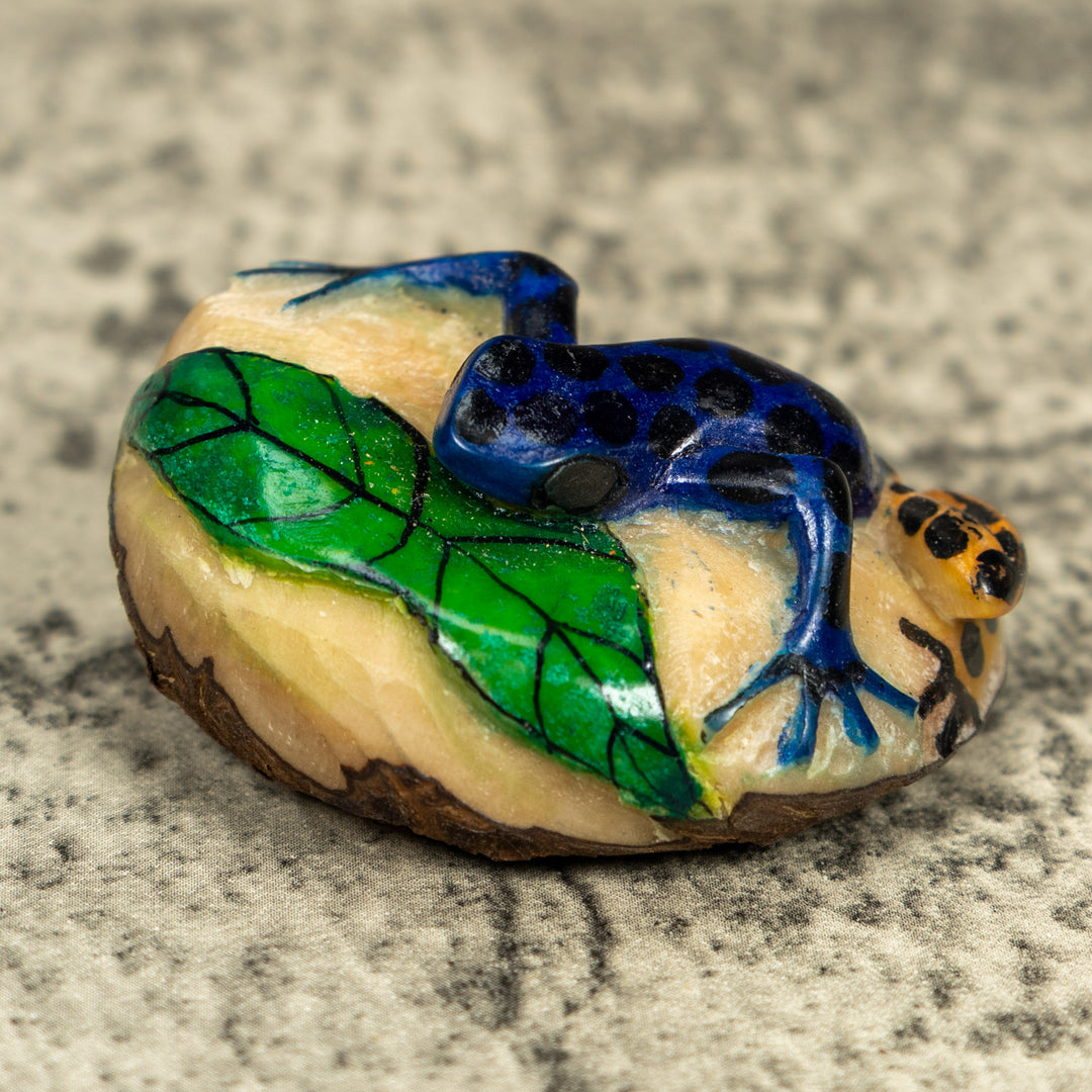 Black Gold And Blue Poison Dart Frog Tagua Carving