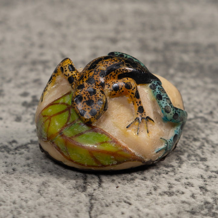 Vintage Blue Gold And Black Poison Dart Frog Tagua Carving
