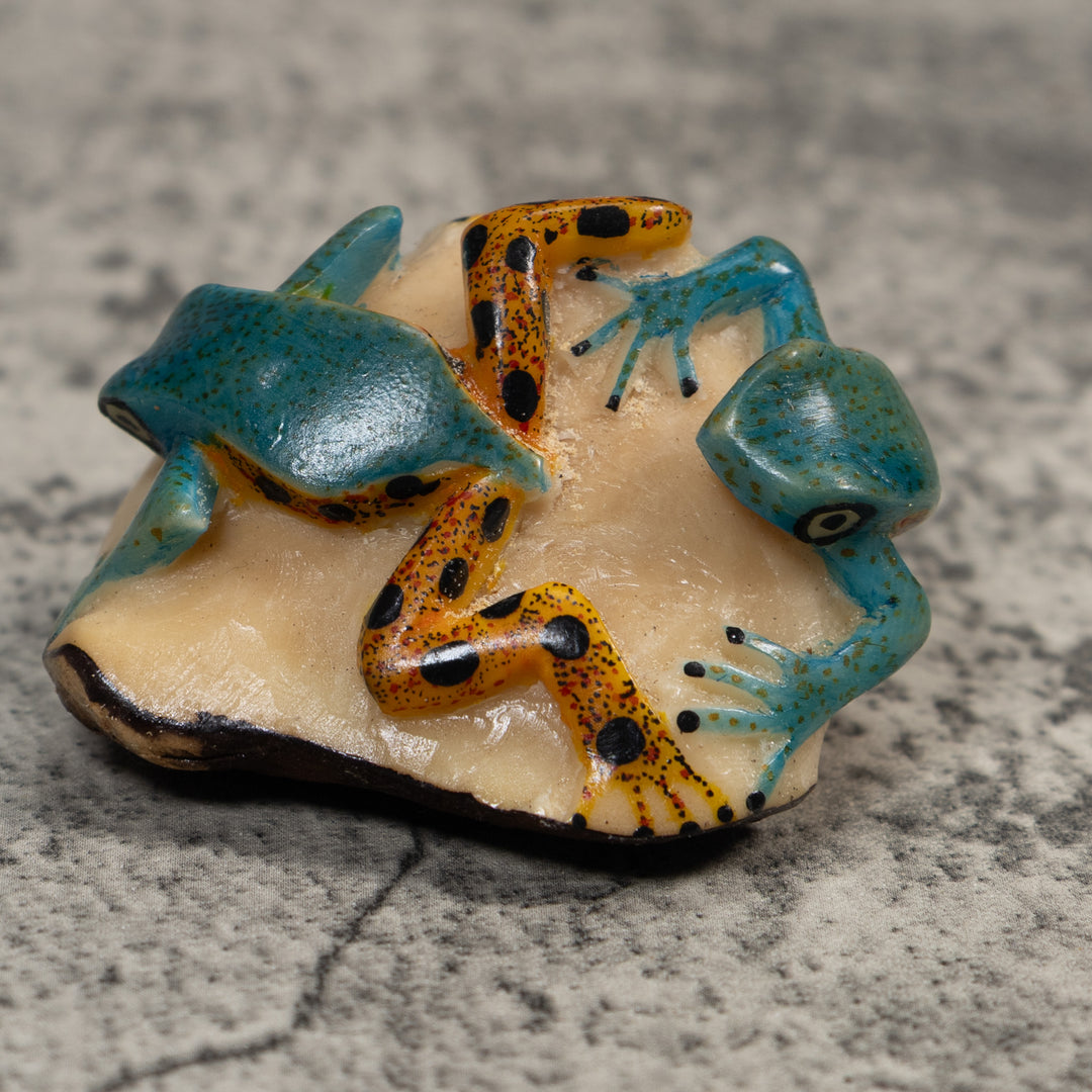 Double Blue Gold And Black Poison Dart Frog Tagua Carving