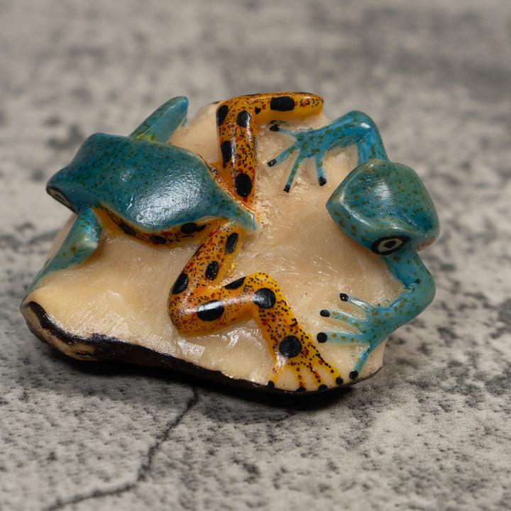 Double Blue Gold And Black Poison Dart Frog Tagua Carving