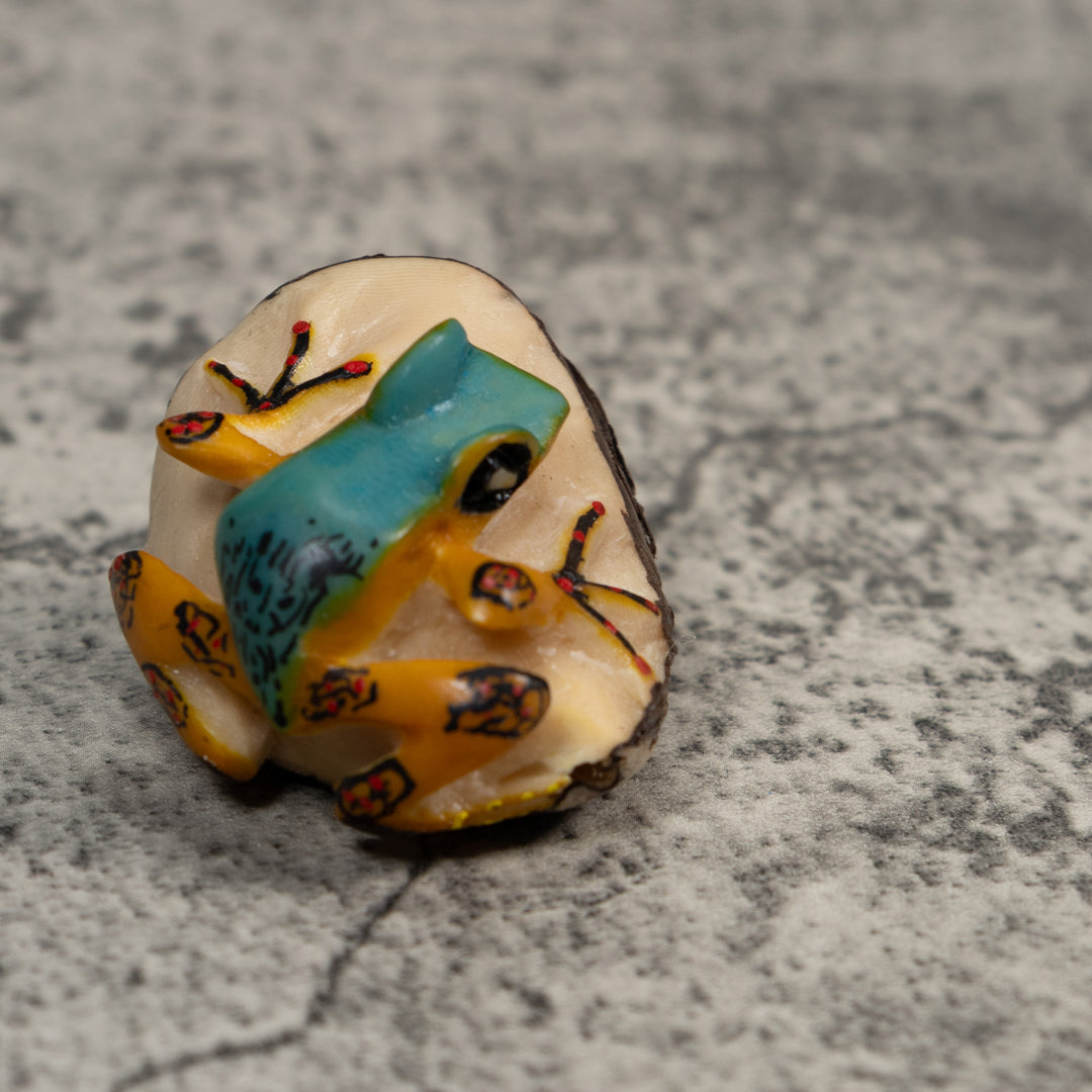 Vintage Blue Abd Gold Poison Dart Frog Tagua Carving