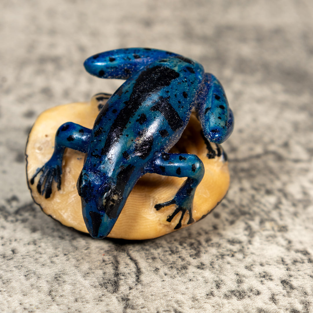Blue And Black Poison Dart Frog Tagua Carving