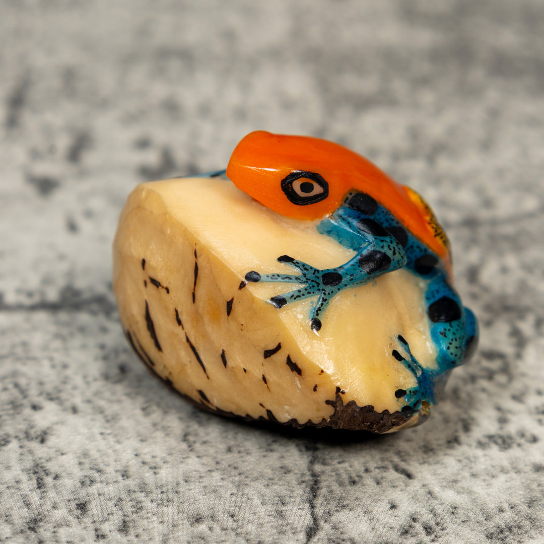 Orange And Blue Poison Dart Frog Tagua Carving