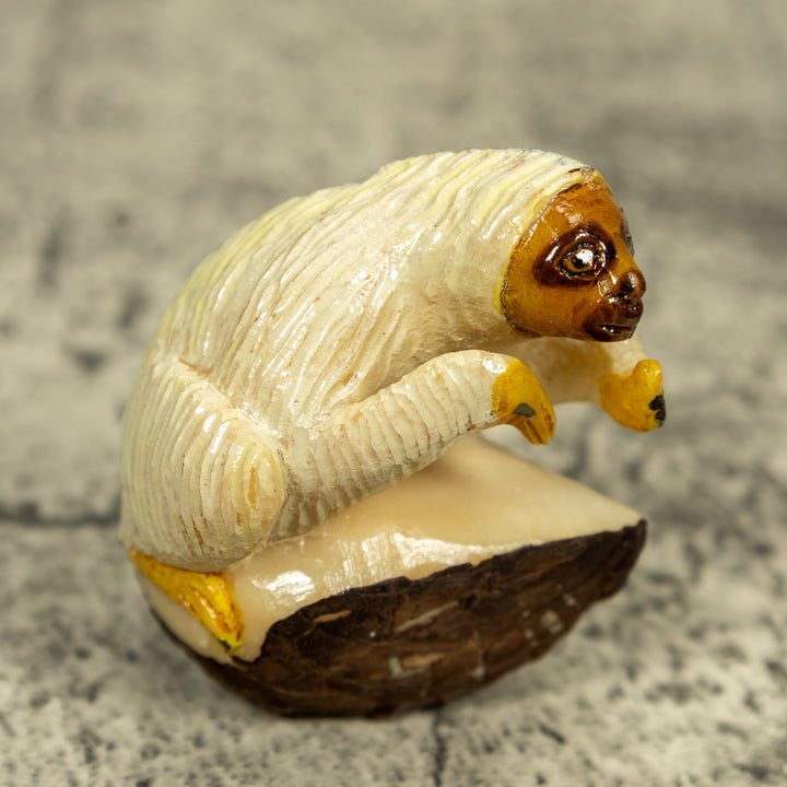 White And Brown Sloth Tagua Carving