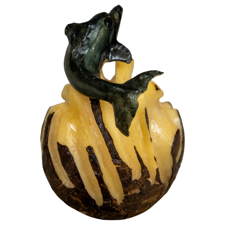 Black And Gray Dolphin Riding Waves Tagua Carving