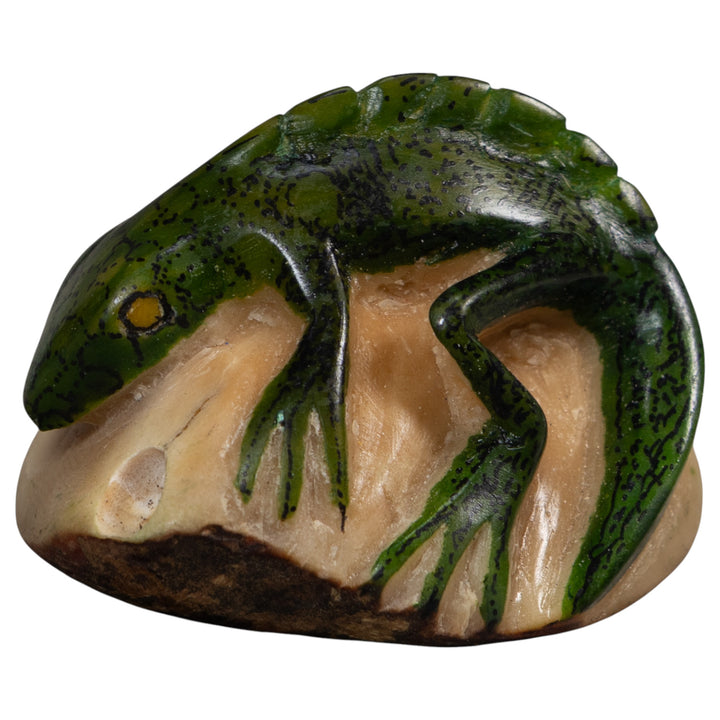 Vintage Green Iguana Lizard Tagua Carving