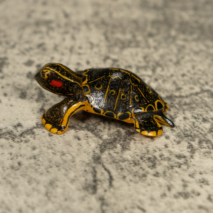Free-Standing Black Gold And Red Tortoise Turtle Tagua Carving