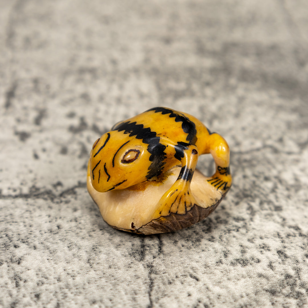 Vintage Black And Gold Poison Dart Frog Tagua Carving