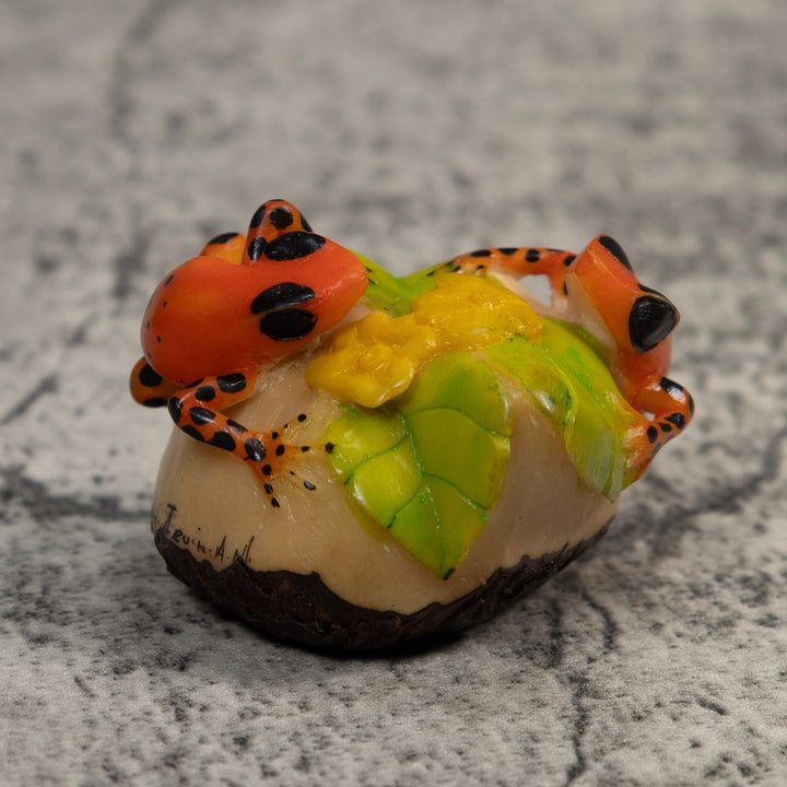 Orange And Black Double Poison Dart Frog Tagua Carving