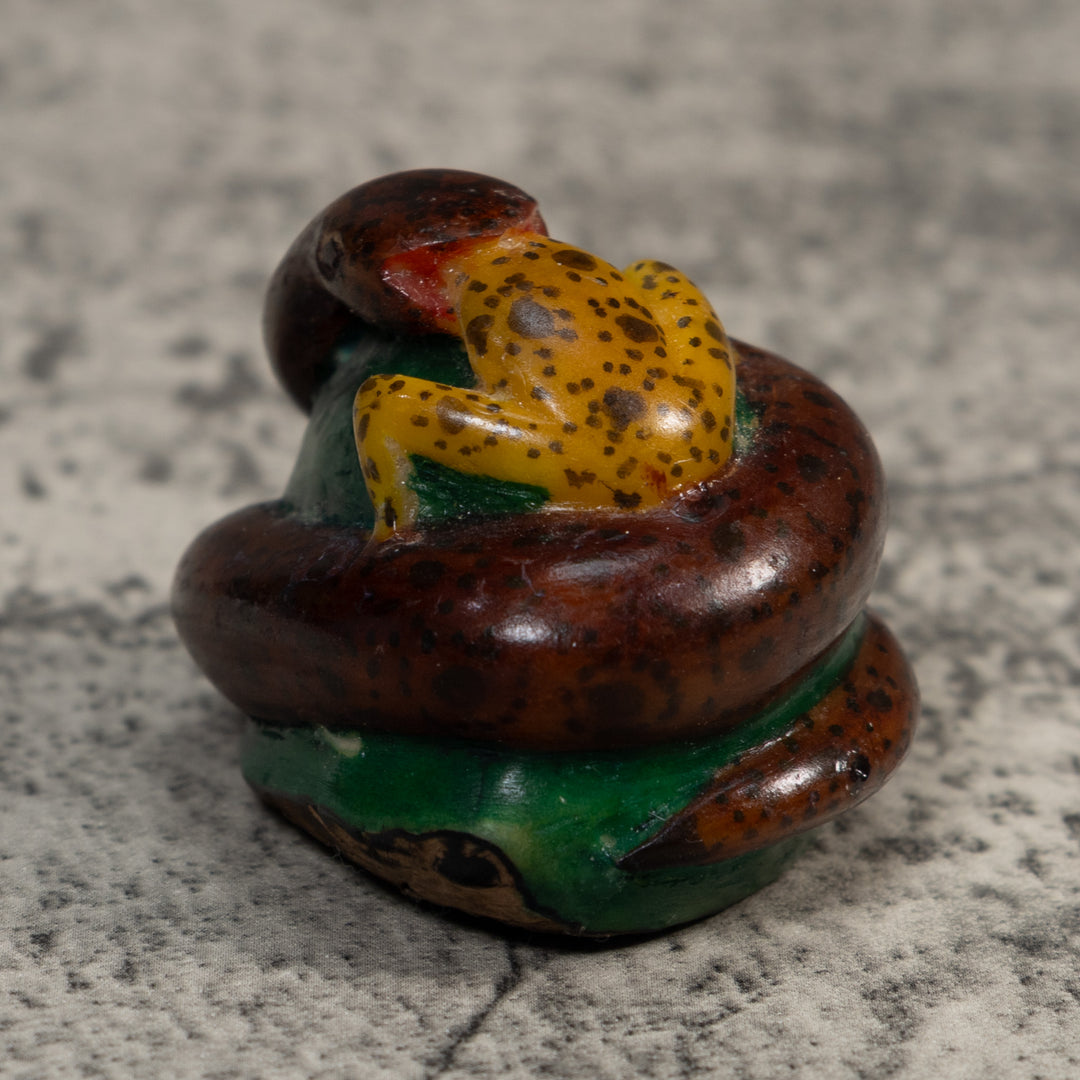 Brown And Gold Snake Eating Frog Tagua Carving