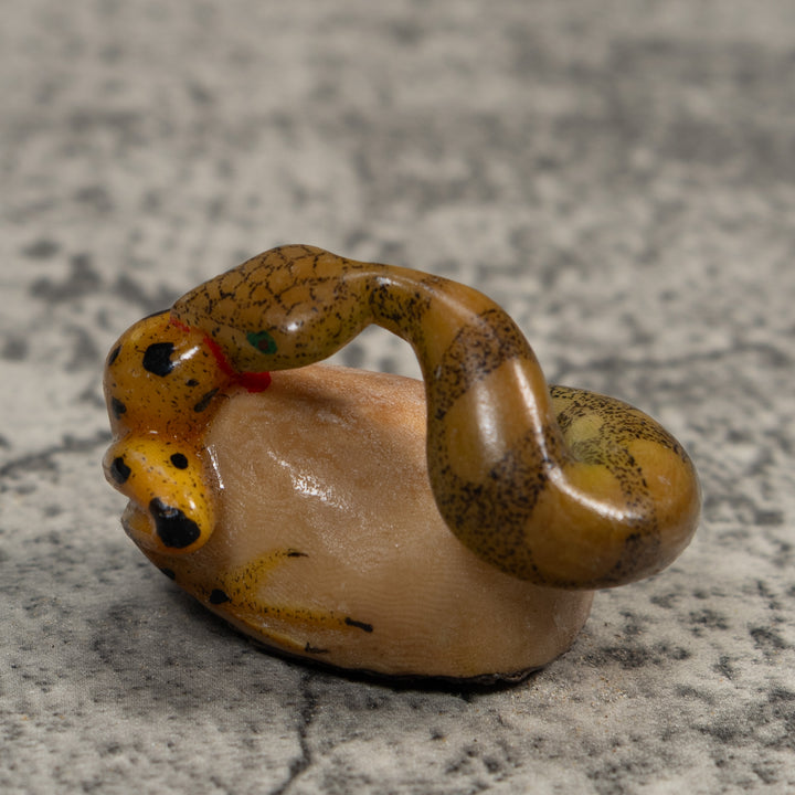 Vintage Snake Eating Frog Tagua Carving